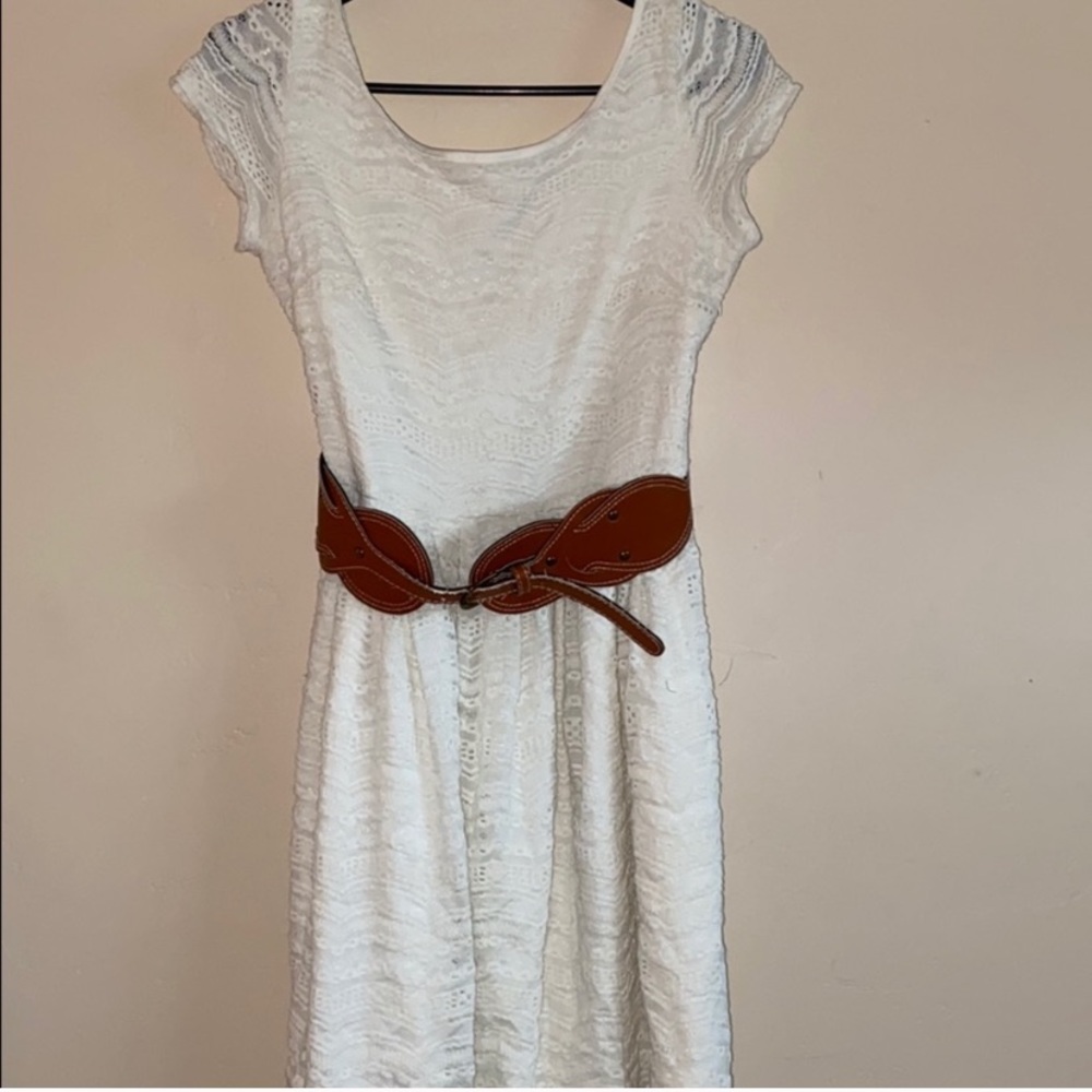 white above the knee dress with belt